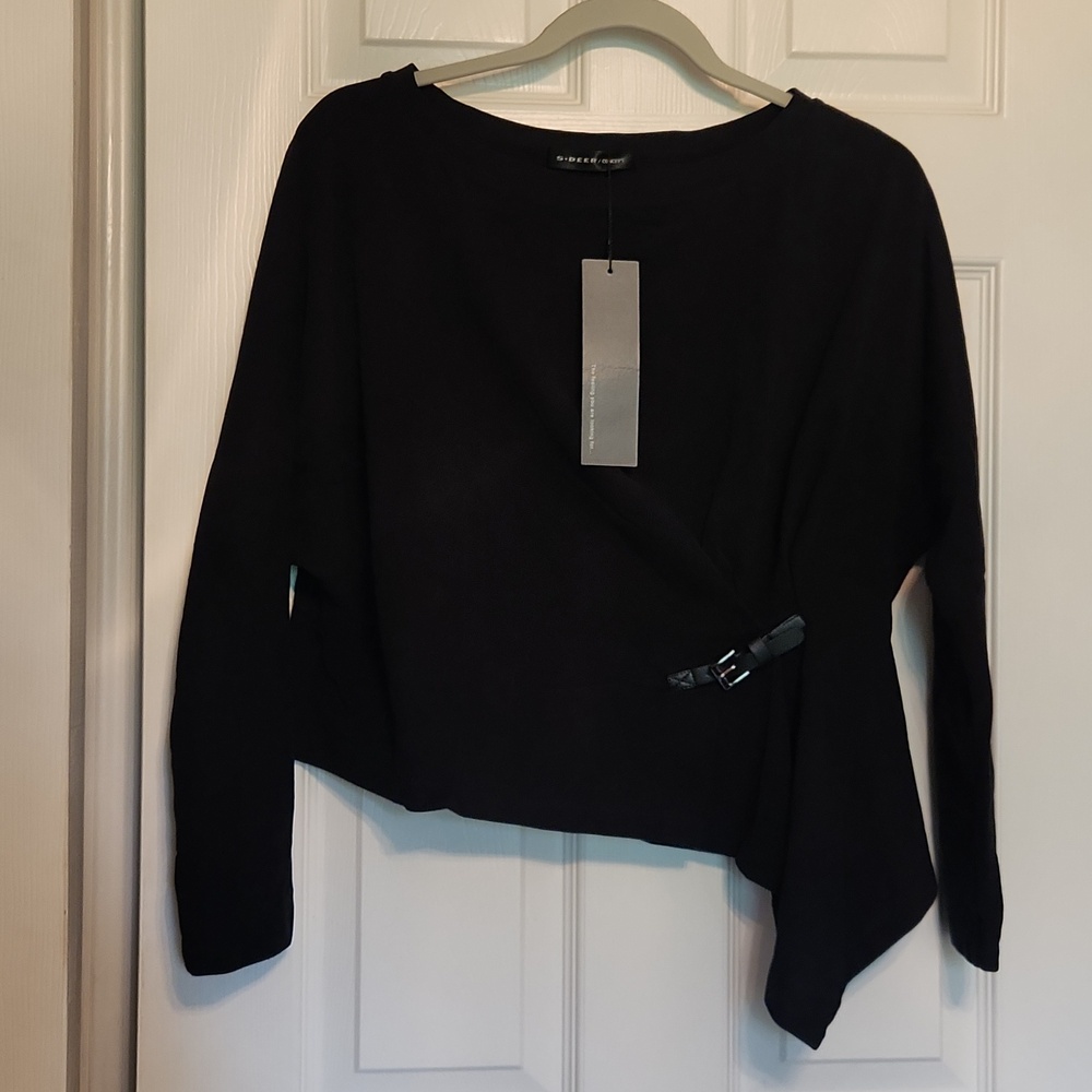 NWT! Black Asymmetrical Top with Buckle Detail